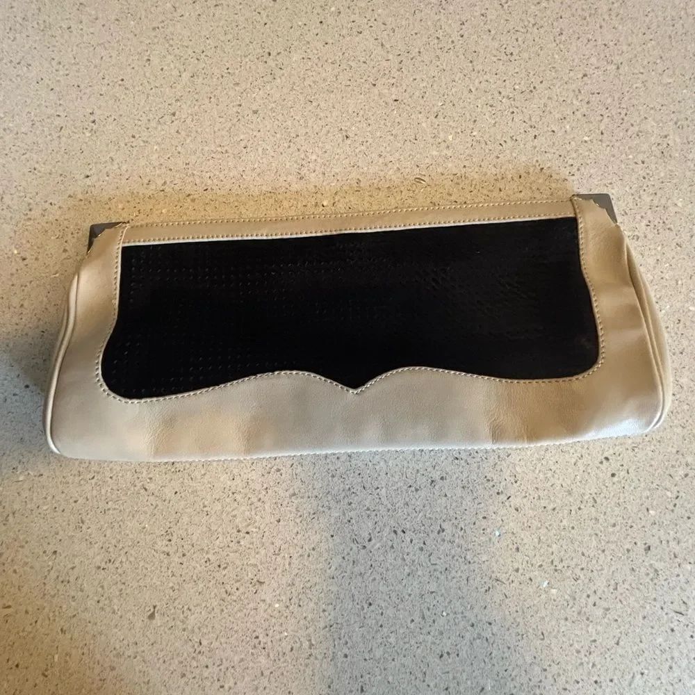 Malini M. Black and Cream Leather Calf Hair Clutch, NWOT